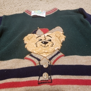 Vintage Cuddle Club 4T Teddy Bear Holiday‎ Sweater Stripes Buttons